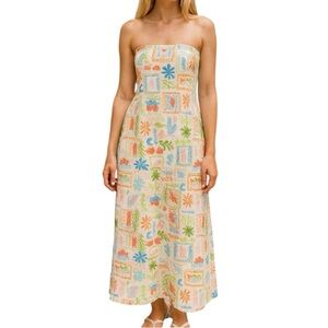 SEE YOU MONDAY New Strapless Tube Dress Mesh Overlay Maxi Floral Stretchy Medium